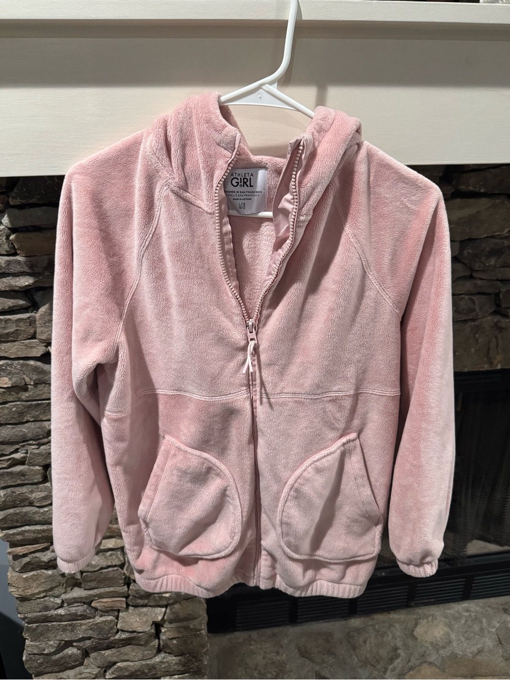Athleta Girl Pink So Toasty Plush Fleece Full Zip Hoodie Jacket Size L / 12